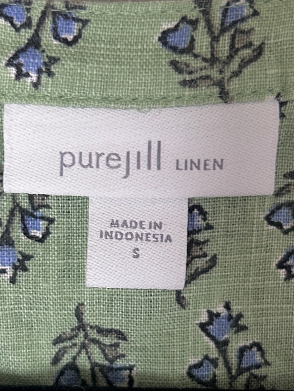 Pure Jill Linen Botanical Block Print Sleeveless Henley Blouse Relaxed Cottage S - Picture 2 of 12